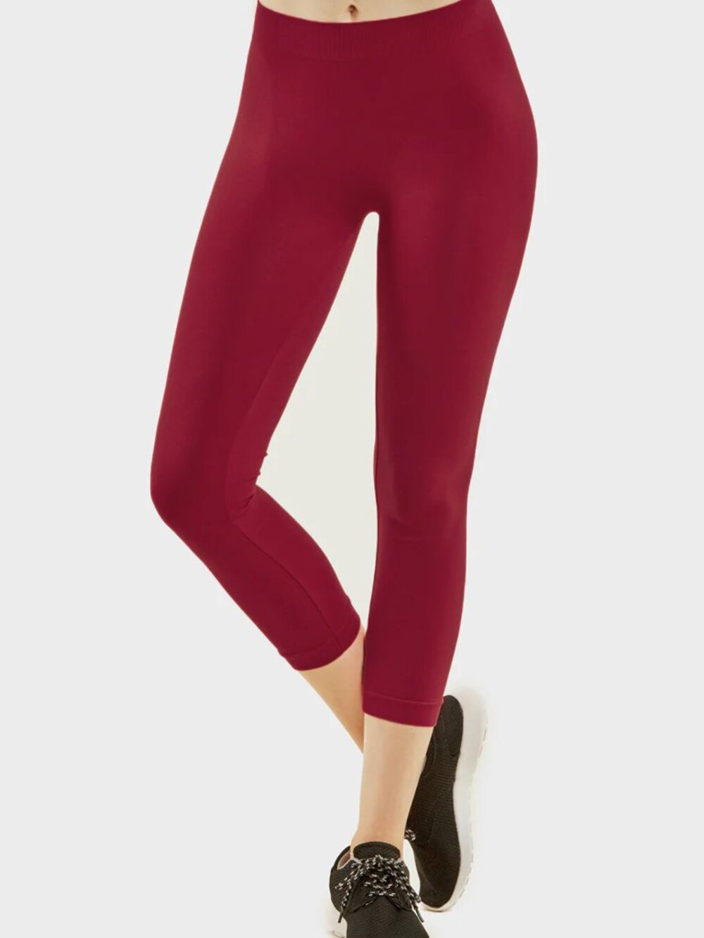 $5 SALE Women's Seamless Nylon Blend Capri Leggings Unlined EX004 Burgundy